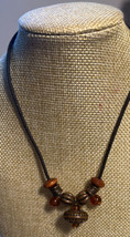 Jewelry Necklace Choker 6&quot;  Black Cord Bronze/Wood/Amber Type  Beads Handmade - £4.61 GBP