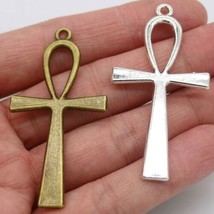 2 Large Ankh Cross Pendants Antiqued Silver  Bronze Egyptian Religious Assorted  - $3.31