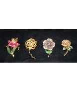 VINTAGE LOT OF 4 QUALITY LARGE FLOWER BROOCHES - CORO, TRIFARI, WEISS, G... - $451.54 CAD