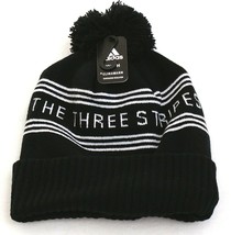 Adidas Climawarm Black &amp; White Three Stripes Knit Pom Beanie Youth Boy&#39;s... - $25.98