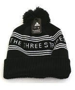 Adidas Climawarm Black &amp; White Three Stripes Knit Pom Beanie Youth Boy&#39;s... - £20.71 GBP