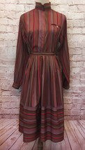 Vintage Liz Claiborne 2Pc Dress Set Blouse 6 &amp; Skirt 8 Separates Brown Striped - £55.02 GBP