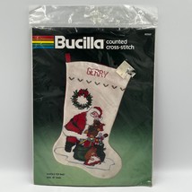 Vintage Bucilla Santa&#39;s Toy Bag Counted Cross Stitch Stocking Kit #82260 NEW - £26.50 GBP