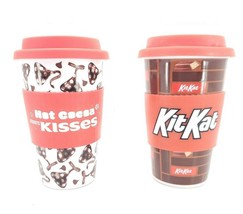 Hershey Kisses Kit Kat Coffee Galerie Travel Mug Thermos Bundle - $41.94