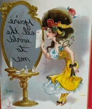 Victorian Lady Postcard Signed Dwig You&#39;re All The World To Me Magic Mirror 1909 - £11.17 GBP
