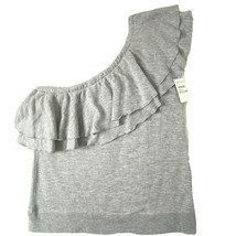 Chelsea 28 Women&#39;s size Medium One Shoulder French Terry Ruffle Knit Top Gray - £21.23 GBP