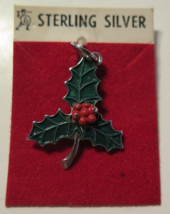 Vintage Sterling Silver Enameled Christmas Holly Nos On Card 1.2 Grams - £14.09 GBP