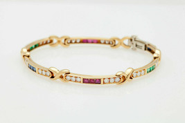 Designer 6Ct Emerald Ruby Sapphire Diamond 18k Yellow Gold Over Bracelet - £131.30 GBP