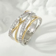 14K Two Tone Gold and Silver Ring with Criss Cross Diamond Band Size 10.5 - £31.52 GBP