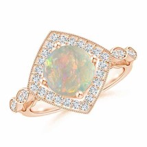 ANGARA Vintage Style Opal and Diamond Cushion Halo Ring for Women in 14K Gold - £1,175.61 GBP