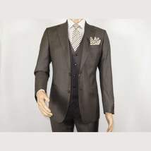 Men Suit BERLUSCONI Turkey 100% Italian Wool Super 180's 3pc Vested #Ber6 Brown image 3