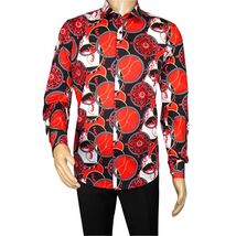 Men's AVM Crystal Shirt Medallion Cotton Turkey Slim Fit 15651-01 Red/Black image 2