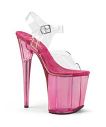 PLEASER FLAMINGO-808T Sexy Clear/Pink Tinted 8&quot; Heel Platform Ankle Stra... - £54.71 GBP
