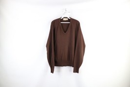 Vintage 70s Streetwear Mens XL Distressed Blank Knit V-Neck Sweater Brown USA - £36.98 GBP