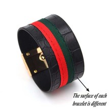 N leather bracelets red green ribbon bangles lock design wide punk charm cuff bracelets thumb200