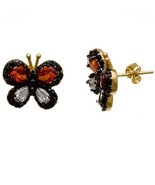 14K Gold Plated Vermeil Sterling Silver Faceted CZ Stone Butterfly Earrings - £23.46 GBP