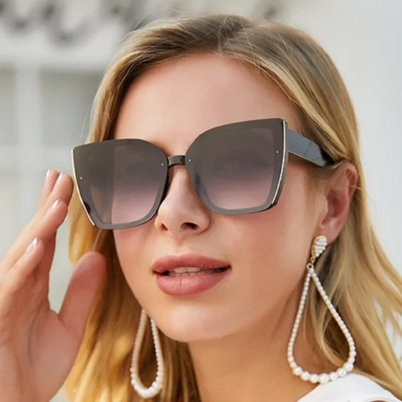 Oversized Cat Eye Sunglasses Women 2024 Luxury Brand Fashion Large Frame Square  - $8.46