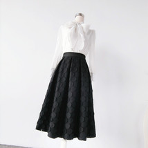 BLACK Midi Pleated Skirt Women Plus Size Polka Dot Pleated Midi Skirt image 4