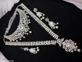 Wedding Kundan AD Bridal Harem Stone Ethnic Jewelry Set Choker Earrings - £23.92 GBP