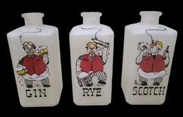Vintage 3 Decanters Bottles Gin Rye Scotch Barware Frosted Glass Liquor ... - $63.12