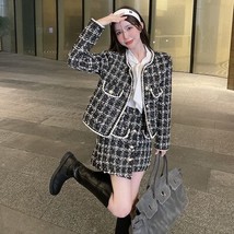 21 autumn women s suit with skirts tweed 2 piece sets single breasted retro plaid tweed thumb200