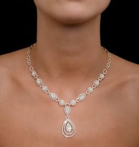 16 Ct Pear Cut Simulated Diamond Women&#39;s Tennis Necklace 925 Silver Gold Plated - £218.27 GBP