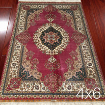 4&#39; x 6&#39; Red Bedroom Carpet Oriental Handmade Hand Knotted Persian Silk Area Rugs - £950.96 GBP
