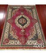 4&#39; x 6&#39; Red Bedroom Carpet Oriental Handmade Hand Knotted Persian Silk A... - £895.42 GBP