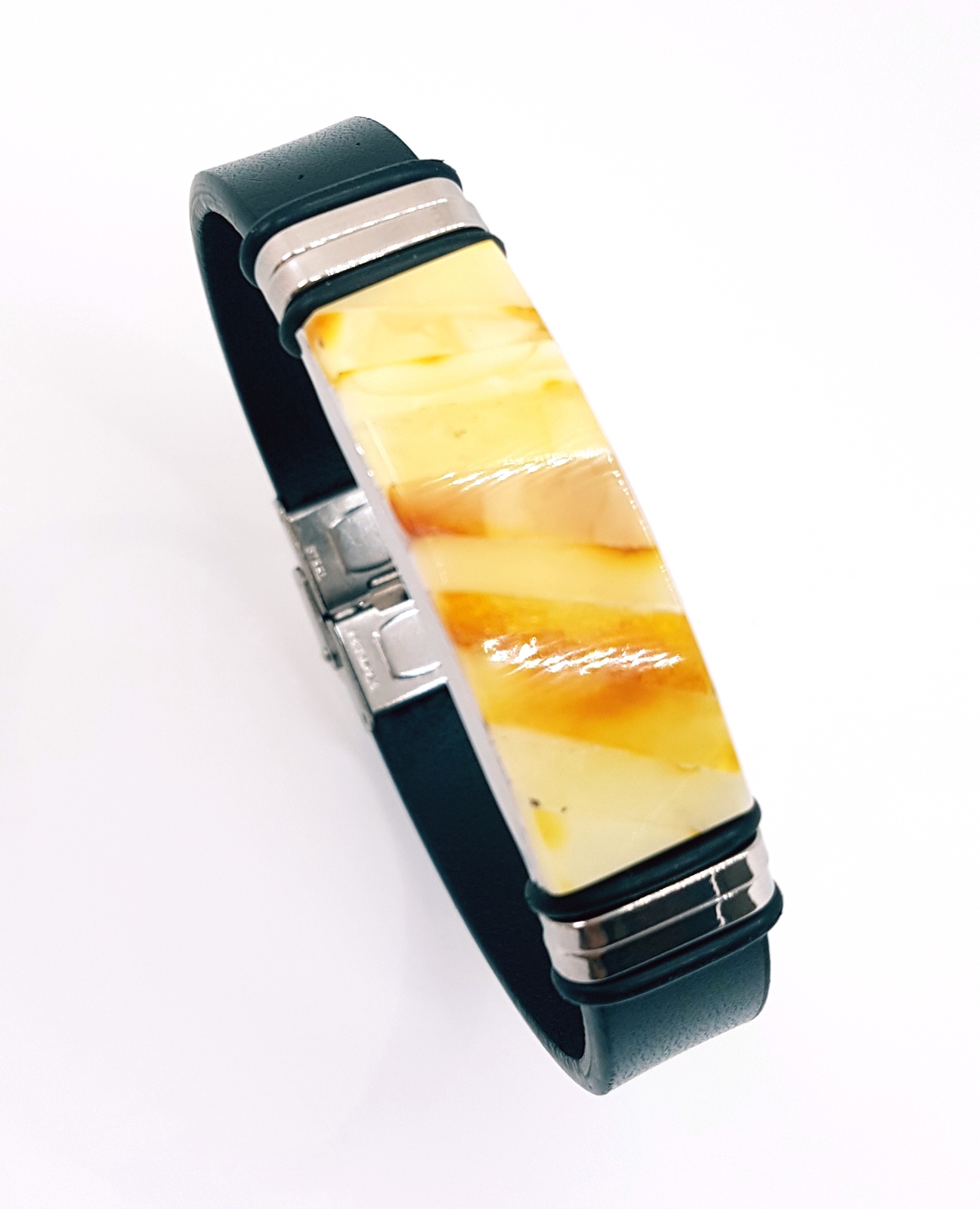 Primary image for Leather Bracelet with Baltic Amber for Men Women Unisex