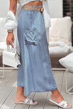 Beau Blue Buttoned Front High Waist Side Pockets Denim Maxi Skirt - $325.85 MXN
