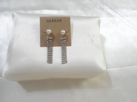 Alfani 2-1/4&quot; Silver Tone Simulated Pearl Cubic Zirconia Drop Earrings M763 - $10.55