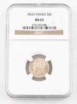 1852-A France 50 Centimes Pièce Argent MS-63 NGC Paris 50c Cents KM-793 - $13,443.80 MXN