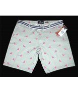 Raw Yarn Floating Bright Pink Flamingos on Grey Mens Shorts w/Belt MSRP ... - $39.99