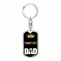 Cat Keyring Gift Tabby Cat Cat Dad King Swivel Keychain Stainless Steel Or 18k G - £24.48 GBP