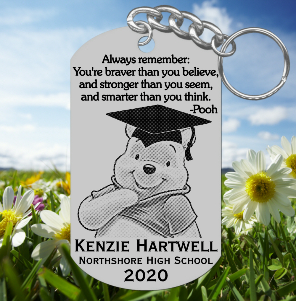 Winnie the Pooh Graduation Keychain Gift, Engraved and Personalized Free!  - $9.95