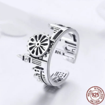 Retro 925 Sterling Silver Exquisite London City Adjustable Ring (Size 6-7) - £39.81 GBP