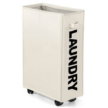 10 Gallon Slim Rolling Laundry Basket with Handle for Bathroom Dorm-Beige - £53.84 GBP
