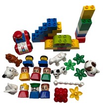 Vtg LEGO Duplo Man Womans People Pets Race Car Bricks Lot of 42 Bundle - £13.94 GBP