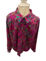 Pre-Owned Medium Size Pink Floral Button-Up Blouse with Slit Knot Long S... - £21.75 GBP