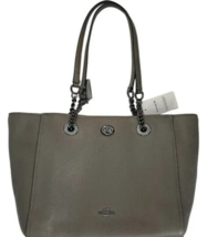 Coach Ny 57107 Turnlock Chain Dark Ash Grey Leather Shoulder Tote Bagnwt! - £181.97 GBP