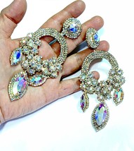 Rhinestone CLIP ON Earrings, Oversized Chandelier Earrings, AB Clear Drop Pagean - £47.15 GBP