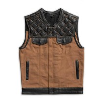 Men&#39;s Biker Leather Vest Jacket Diamond Quilted Cowhide Leather by FirstMFG - £158.48 GBP