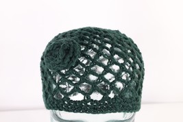 NOS Vtg 70s Streetwear Crochet Wool Knit Flower Skull Beanie Hat Green W... - £31.02 GBP
