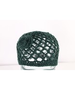 NOS Vtg 70s Streetwear Crochet Wool Knit Flower Skull Beanie Hat Green W... - £31.07 GBP