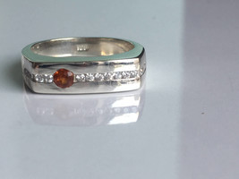 AAA quality natural orange sapphire men ring in 925 sterling silver - £146.95 GBP