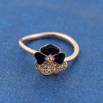 2022 Spring Release Rose Gold Deep Purple Pansy Flower Ring With Enamel  - £13.28 GBP