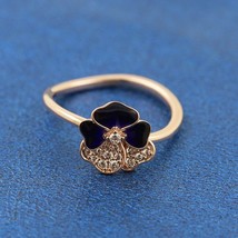 2022 Spring Release Rose Gold Deep Purple Pansy Flower Ring With Enamel  - $17.80