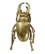 Medium Gold Resin Great Stag Horned Beetle Wall Decor Or Tabletop Figurine - $54.99
