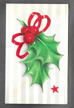 VINTAGE 1940s WWII ERA Christmas Greeting Holiday Card HOLLY &amp; RIBBON Ha... - $14.84