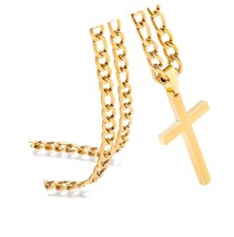 Cross Necklace for Men Figaro Chain Stainless Steel - £41.15 GBP